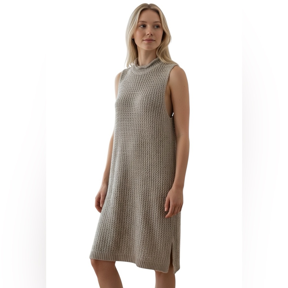 ANTHRO MOTH METALLIC MOCK TURTLENECK SLEEVELESS HIGH LOW SWEATER DRESS S